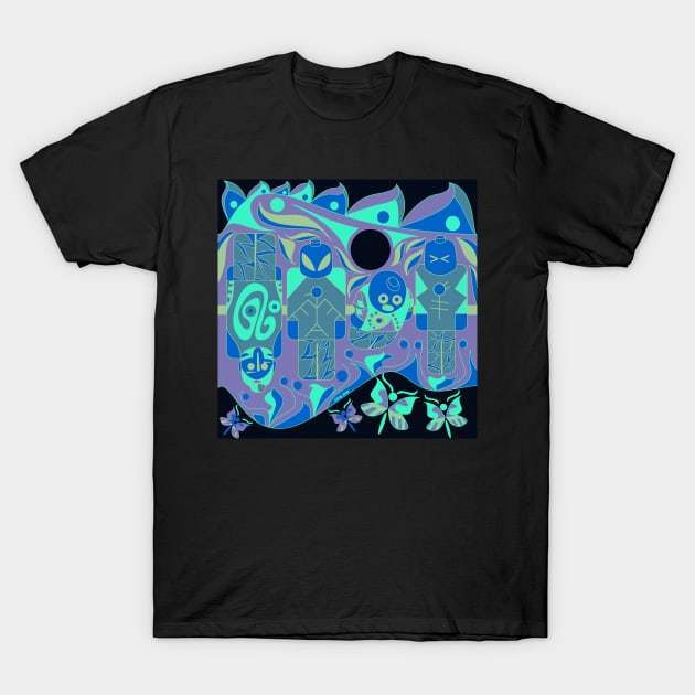 mayan ufo atlante ecopop pattern T-Shirt by jorge_lebeau